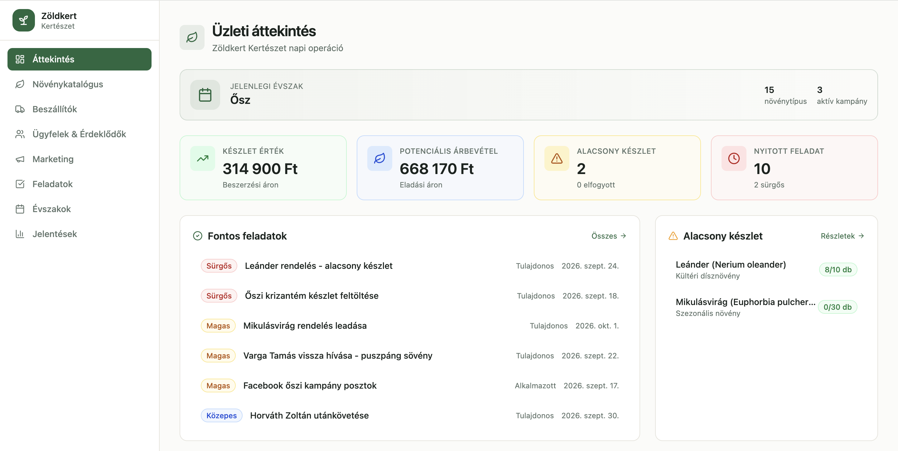 Zöldkertészet rendszer előnézete